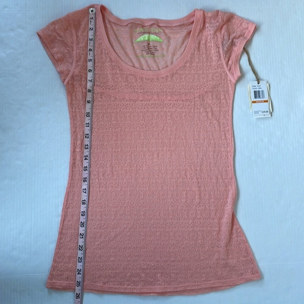 Earth Yoga Sheer Organic Cotton Blend Coral Peach Short Sleeve Tee Medium - Picture 14 of 14